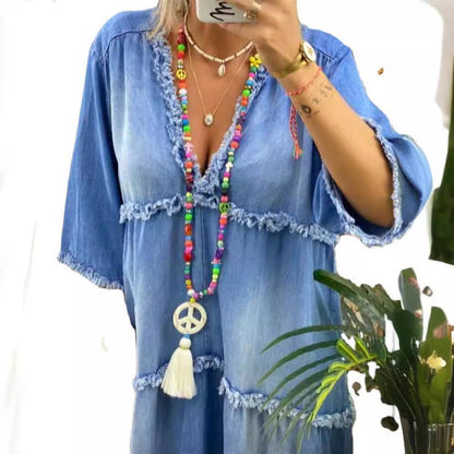 Women's Summer Temperament Dress Backless Print Bohemian Dresses