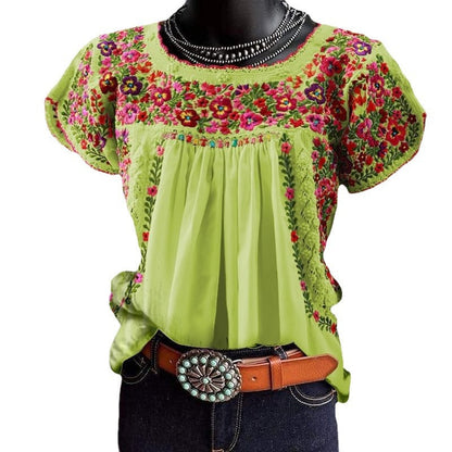 Women's Summer Round Neck Fashion Printed Loose Blouses