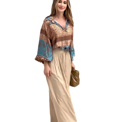Autumn Positioning Printed Wide Leg Two-piece Suits