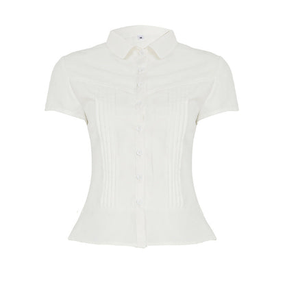 Women's Organ Pleated Solid Color Collar Short-sleeved Blouses