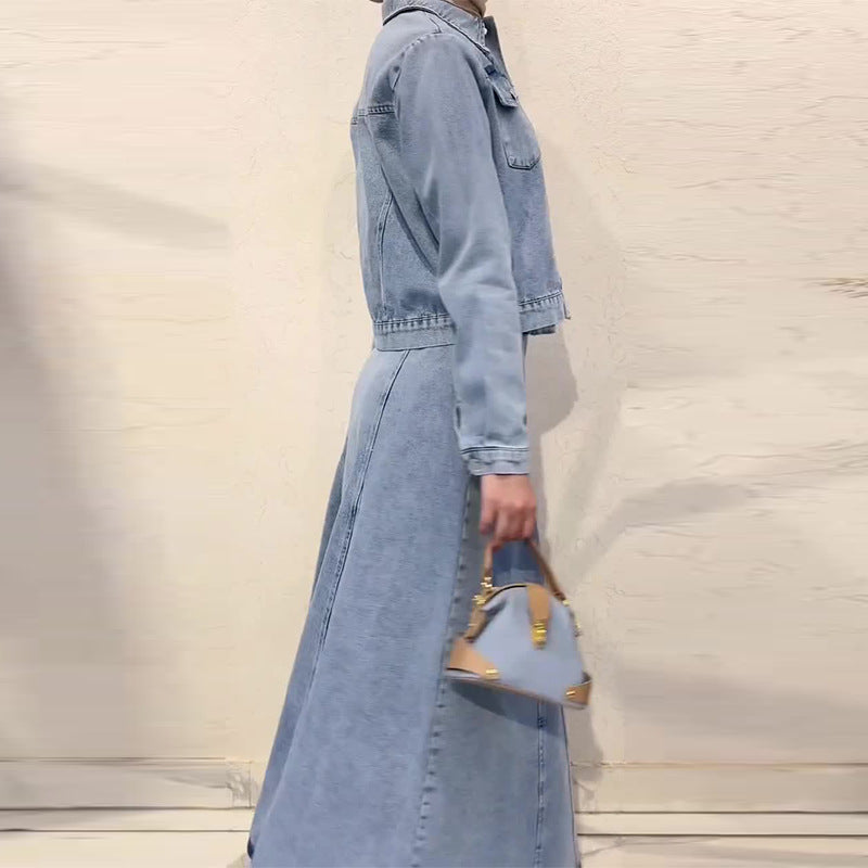 Women's Autumn Collar Long Sleeve Simple Denim Suits