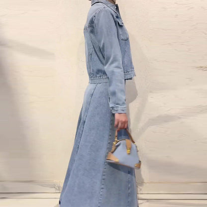 Women's Autumn Collar Long Sleeve Simple Denim Suits