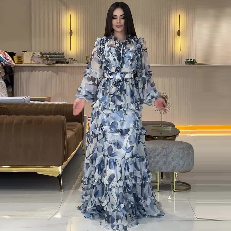 Women's Autumn Fashionable Printed Elegant Long Dress Dresses