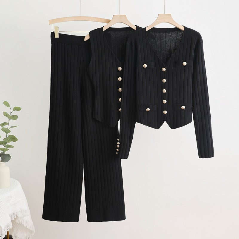 Women's Fashion Korean Long-sleeved Single Breasted Knitted Suits