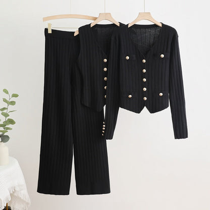 Women's Fashion Korean Long-sleeved Single Breasted Knitted Suits