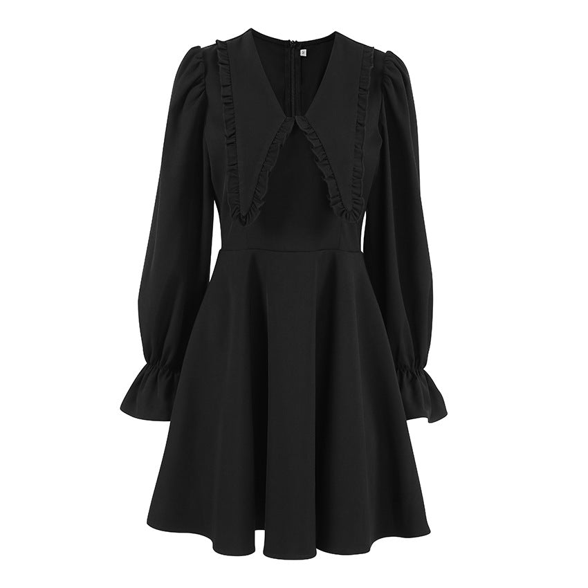 Women's Collar Bell Sleeve French Style Long Dresses
