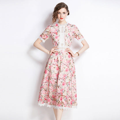 Women's French Style Elegant Retro Lace Stitching Dresses