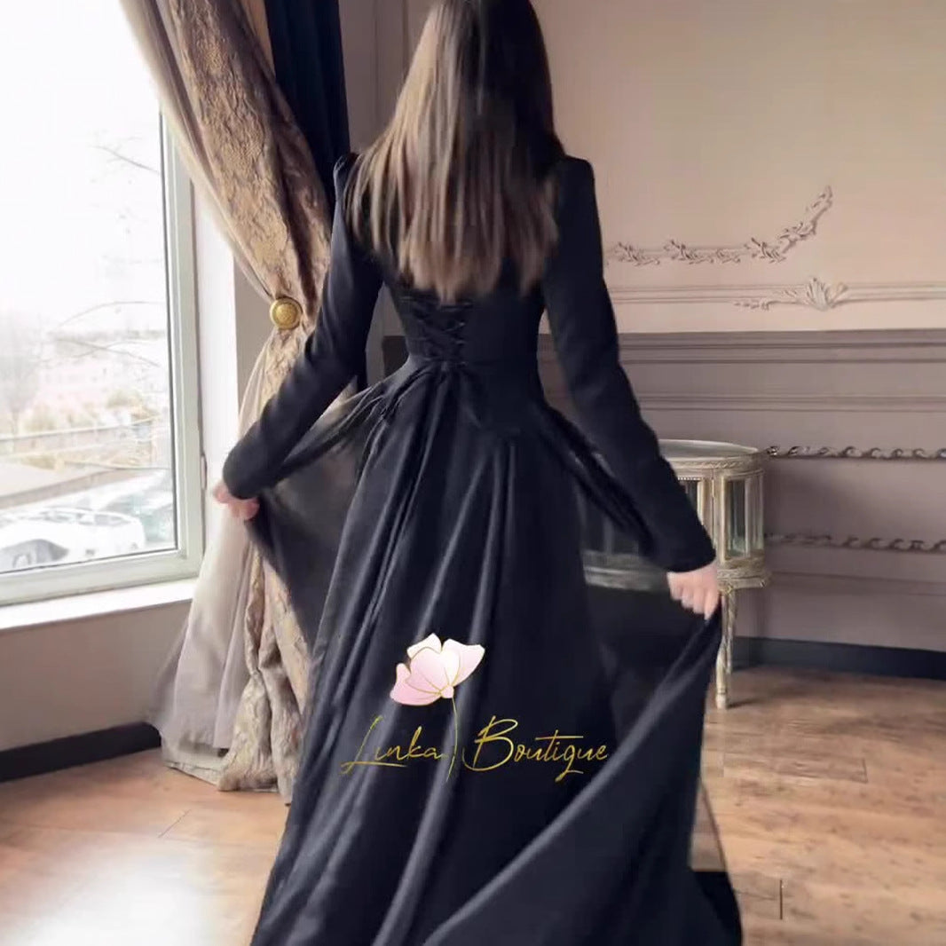 Women's Temperament Long Sleeve Design Sense Round Collar Dresses