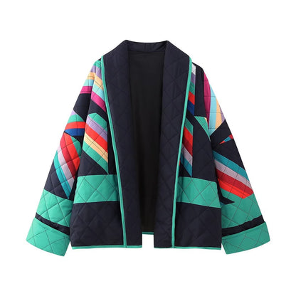 Women's Street Fashion Print Stitching For Coats