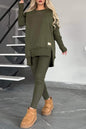 Women's Slit Long Sleeve Crew Neck Casual Suits