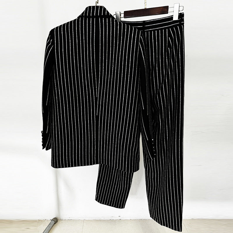 Pretty Elegant Loose Rhinestone Trousers Two-piece Suits