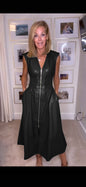Women's French Dress Retro Sleeveless Leather Zipper Dresses