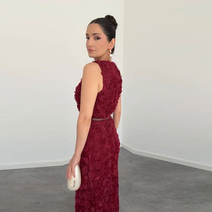 Women's Round Neck Sleeveless Ruffled Elegant Dress Dresses