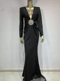 Elegant Long Sleeve Deep V Drill Dresses