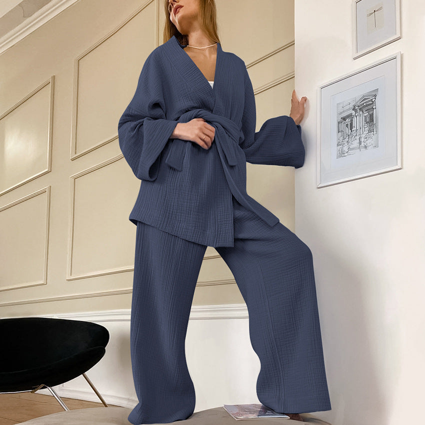 Women's French Style Loose Trousers Gauze Two-piece Solid Suits
