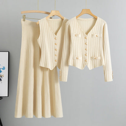 Women's Korean Style Three-piece Set Knitted Suits