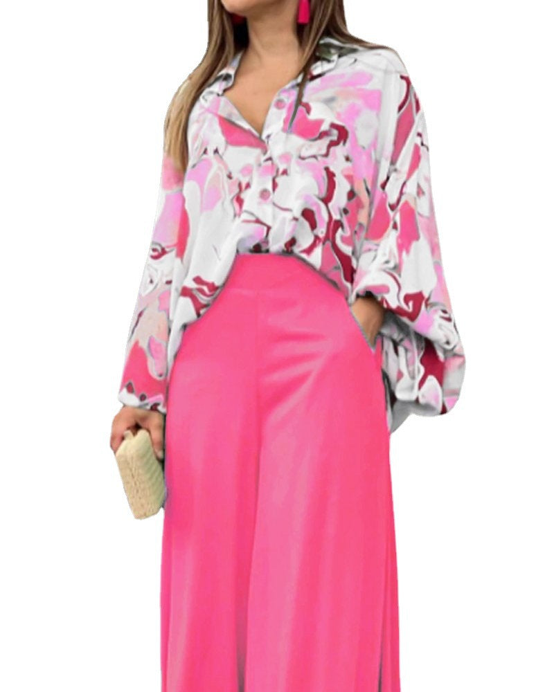 Women's American Printed Casual Loose Lapels Shirt High Suits
