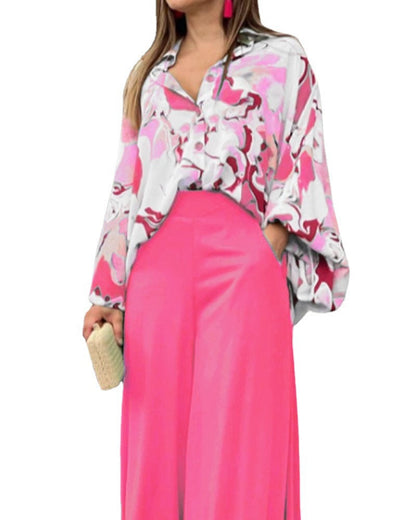 Women's American Printed Casual Loose Lapels Shirt High Suits