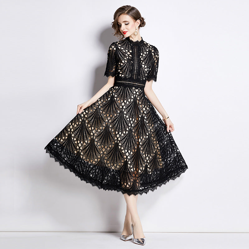 Women's Patchwork Round Neck Dress Summer Waist Slimming Dresses
