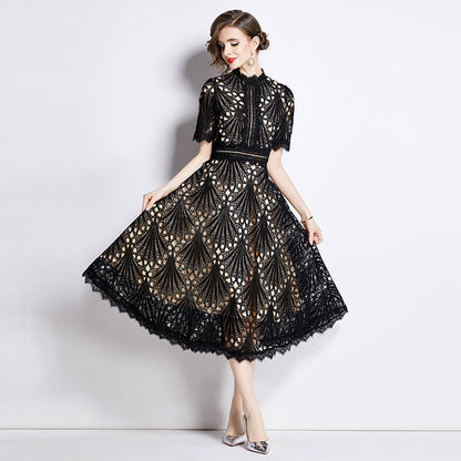 Women's Patchwork Round Neck Dress Summer Waist Slimming Dresses