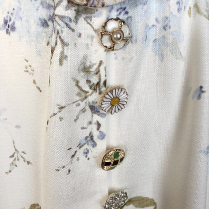 Women's Floral Print Single-breasted Stand-up Collar Puff Dresses