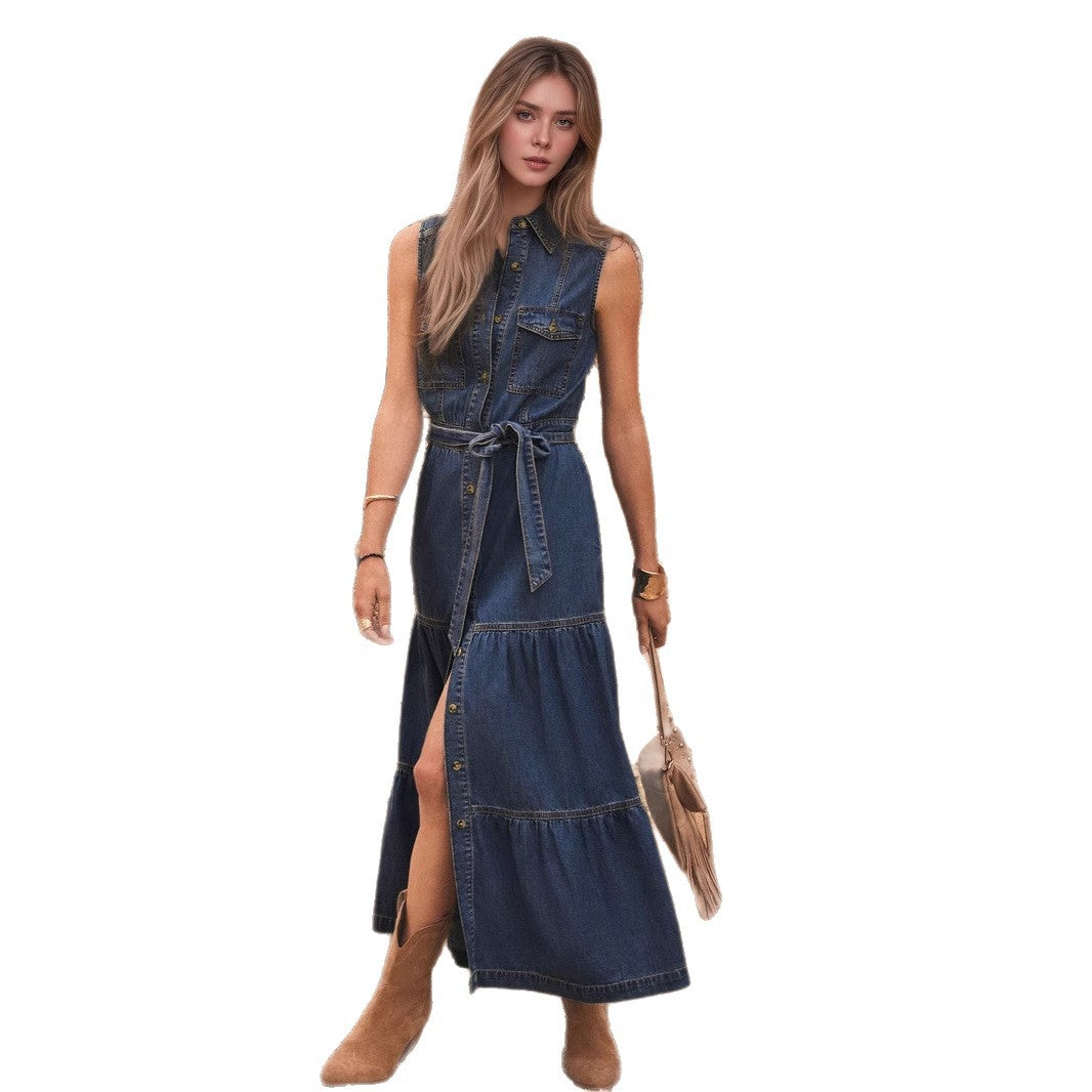 With Waist Design Single Row Long Dresses