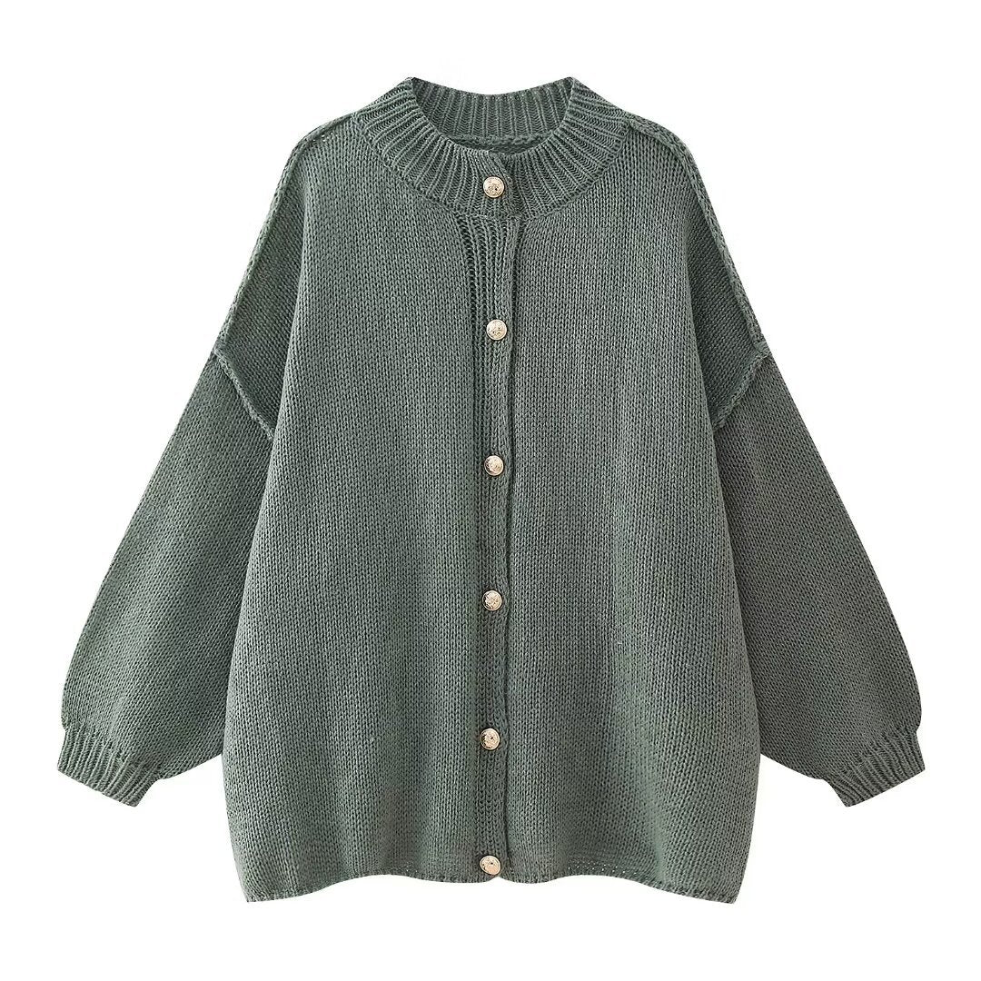 Spring Metal Button Decoration Loose Design Sweaters