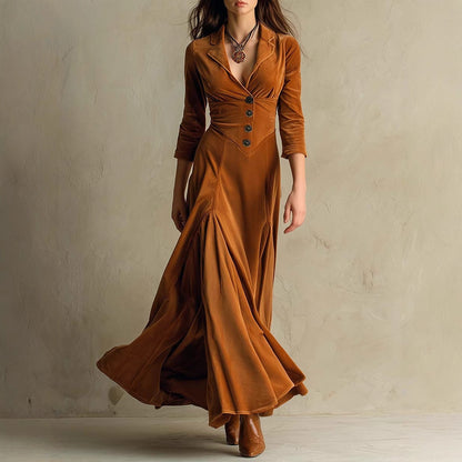 Women's Solid Color Buttons Lapel Sleeve Maxi Dress Dresses