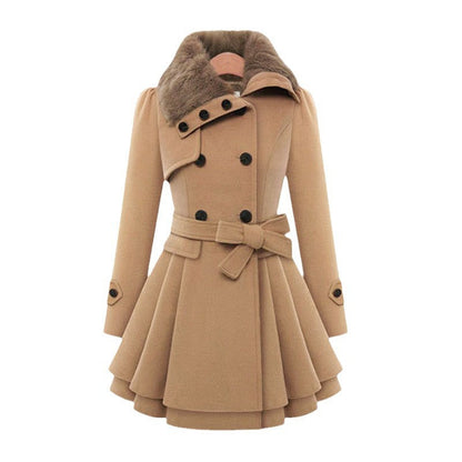 Women's Spring Large Mid-length Woolen Double Breasted Coats