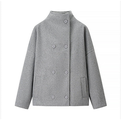 Women's Double-breasted Solid Color Woolen Fabric Lapel Coats