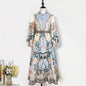 Sleeve Big Hem Positioning Printed Single Row Flower Beads Dresses