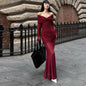 Women's Autumn Elegant Pleated Red Dress Dresses