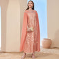 Orange Pink Leaves Mesh Embroidered Fashionable Dresses