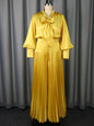 Bow Long Sleeve Elegant Pleated Wide Suits