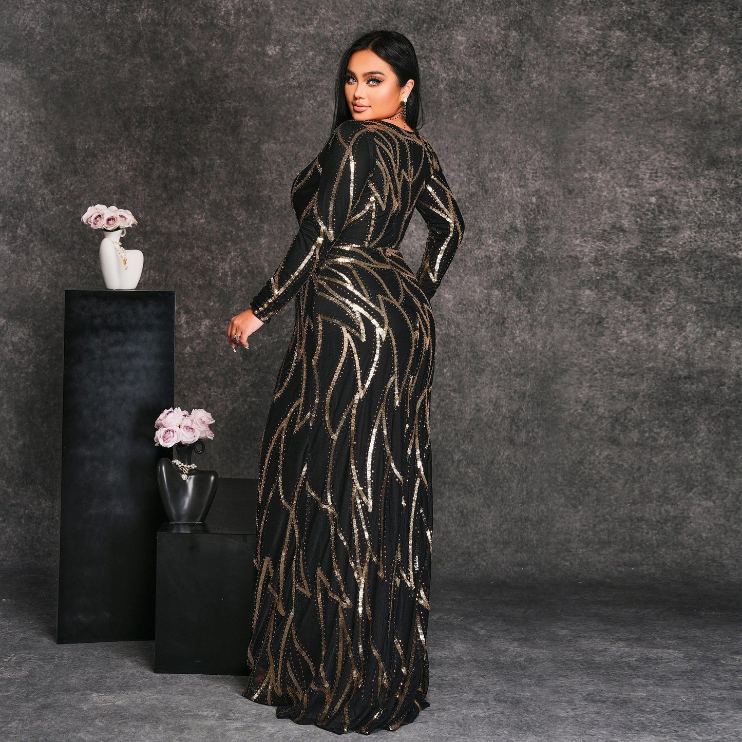 Women's Long Style Sleeve Round Neck Banquet Sexy Dresses
