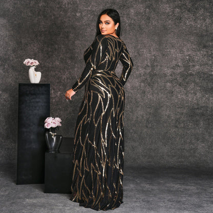 Women's Long Style Sleeve Round Neck Banquet Sexy Dresses