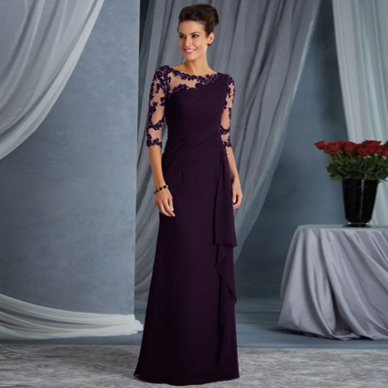 Women's Lace Round Neck Shirt With Half Sleeve Dresses