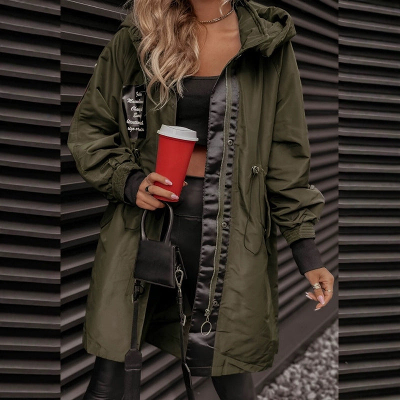 Women's Korean Style Embroidered Windbreaker Loose Waist Coats