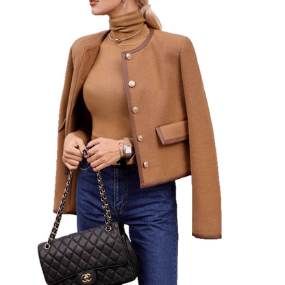 Women's Style Fashion Round Neck Metal Button Coats