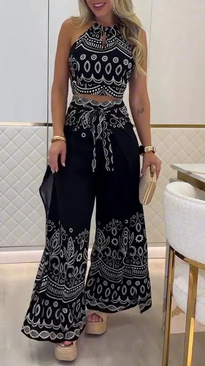 Women's Summer Retro Ethnic Style Halter Wide Suits