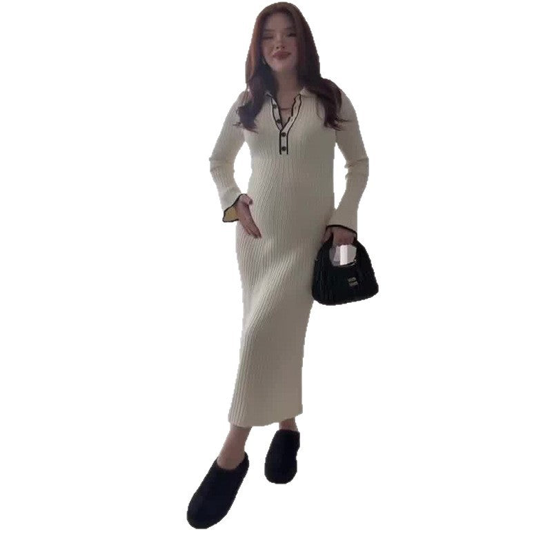 Women's Autumn Fashion Wear Slimming Long-sleeved Lapel Dresses