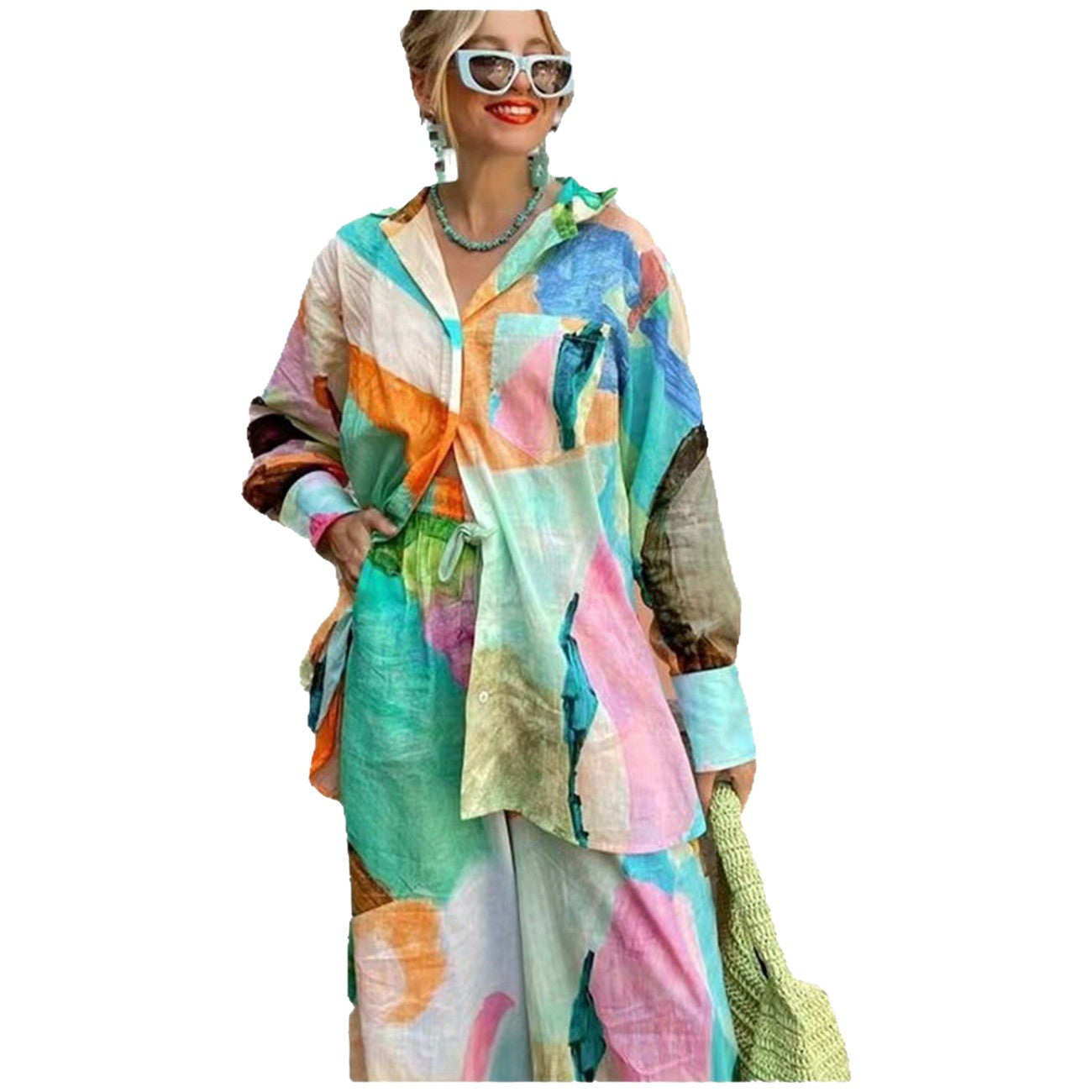 Fashion Printing Collar Loose Long Sleeve Suits