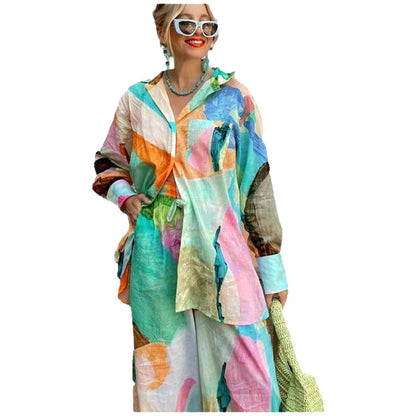 Fashion Printing Collar Loose Long Sleeve Suits