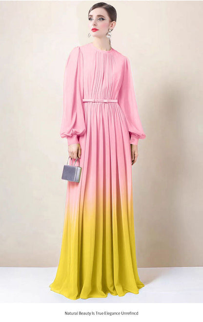 Women's High-grade Gradient Color Dress Lantern Sleeve Dresses
