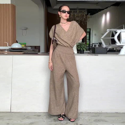 Women's Cross Camel Casual Straight Two-piece Suits
