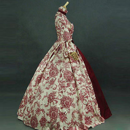 Medieval Victorian Court Dress Gothic Long Sleeve Printed Dresses