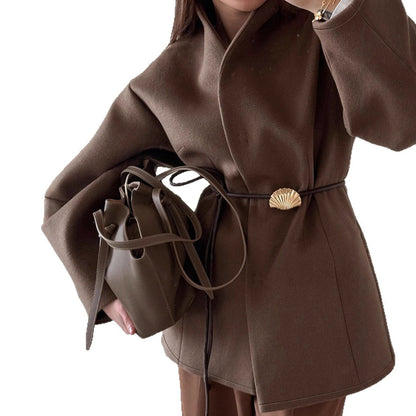 Women's Graceful Stand Collar Long Sleeve Woolen Coats