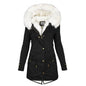 Women's Mid-length Trench White Fur Collar Hood Coats