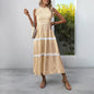 Women's Sleeveless Long Jumper Dress Smocking Striped Dresses