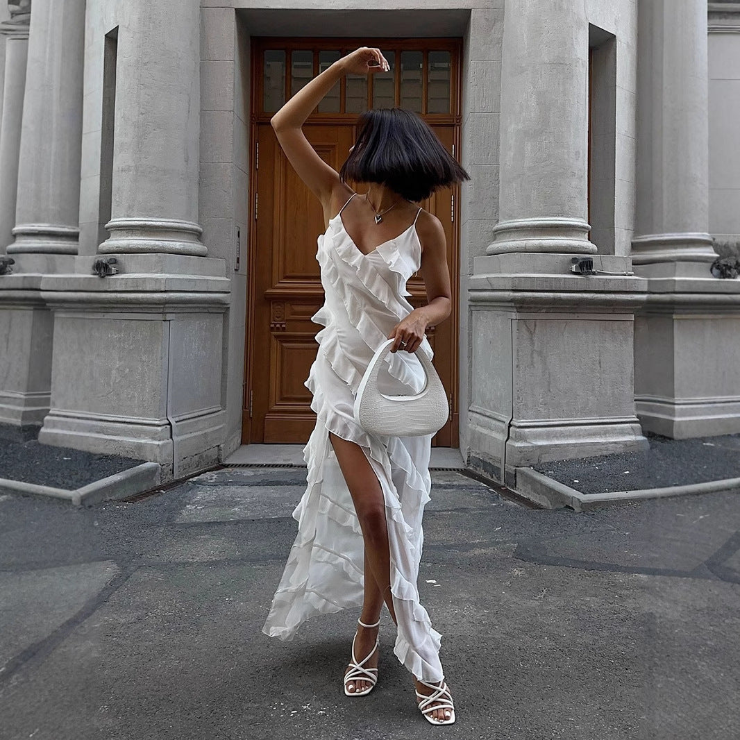 Ruffled Strap Long Dress Summer Sexy Dresses